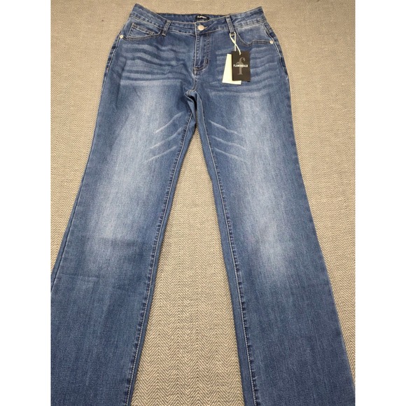 Flamingals Denim - Flamingals Womens Straight Leg Jeans Medium Wash Blue Stretch Denim Size L NEW